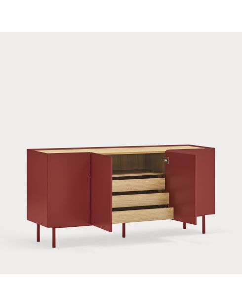 Arista Kommode mit 4 Türen und 3 Innenschubladen, weinrot, 165 x 40 x 78 cm