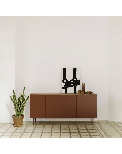 Arista Kommode mit 4 Türen und 3 Innenschubladen, weinrot, 165 x 40 x 78 cm