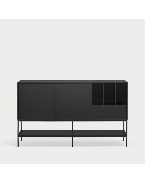Buffet Platt 2 portes, 1 tiroir et 3 niches  noir - 166x45x98cm