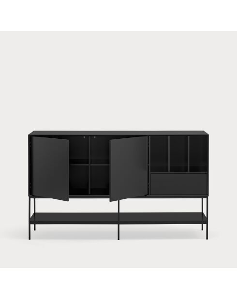 Buffet Platt 2 portes, 1 tiroir et 3 niches  noir - 166x45x98cm
