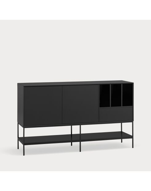 Buffet Platt 2 portes, 1 tiroir et 3 niches  noir - 166x45x98cm