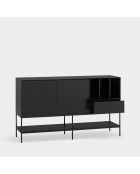 Buffet Platt 2 portes, 1 tiroir et 3 niches  noir - 166x45x98cm