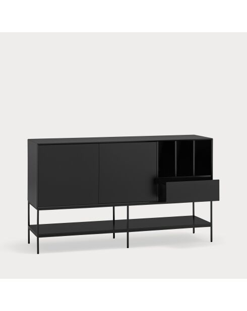 Buffet Platt 2 portes, 1 tiroir et 3 niches  noir - 166x45x98cm