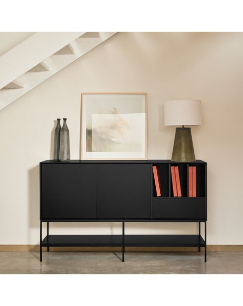 Buffet Platt 2 portes, 1 tiroir et 3 niches  noir - 166x45x98cm