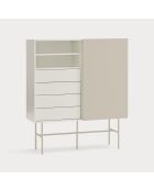 Nube Hochschrank mit 2 Nischen, 4 Schubladen und 1 Schiebetür, cremefarben und sandfarben, 120 x 45 x 140 cm