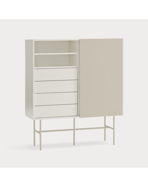 Nube Hochschrank mit 2 Nischen, 4 Schubladen und 1 Schiebetür, cremefarben und sandfarben, 120 x 45 x 140 cm