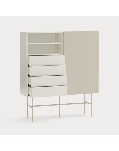 Nube Hochschrank mit 2 Nischen, 4 Schubladen und 1 Schiebetür, cremefarben und sandfarben, 120 x 45 x 140 cm