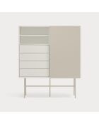 Nube Hochschrank mit 2 Nischen, 4 Schubladen und 1 Schiebetür, cremefarben und sandfarben, 120 x 45 x 140 cm
