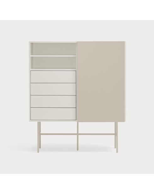 Nube Hochschrank mit 2 Nischen, 4 Schubladen und 1 Schiebetür, cremefarben und sandfarben, 120 x 45 x 140 cm
