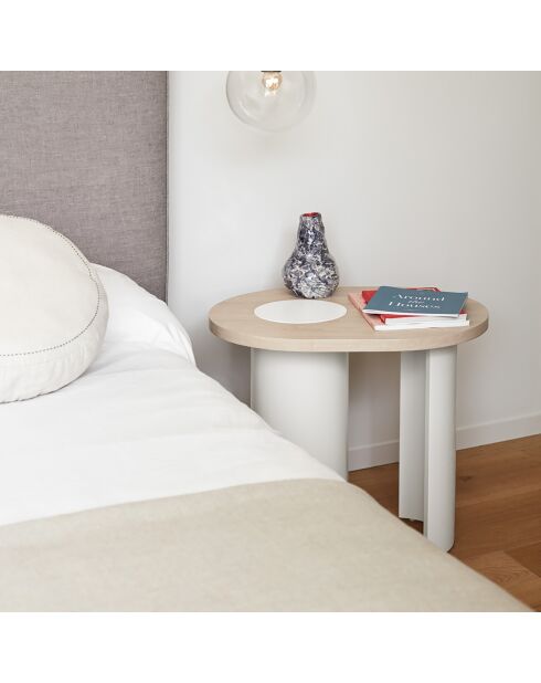 Table d'appoint Nori naturel clair avec pieds crème - 60x45x55cm