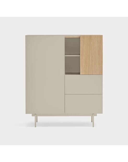 Meuble d'appoint Otto 2 portes et 2 tiroirs sable et chêne - 100x40x45cm