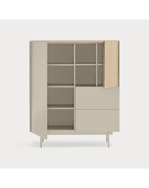 Meuble d'appoint Otto 2 portes et 2 tiroirs sable et chêne - 100x40x45cm
