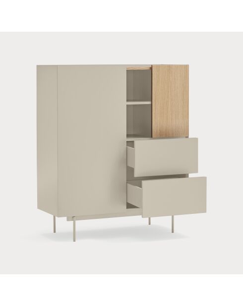 Meuble d'appoint Otto 2 portes et 2 tiroirs sable et chêne - 100x40x45cm