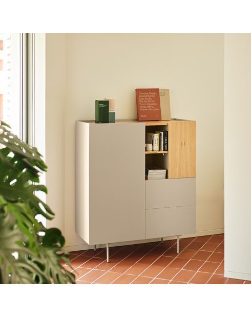 Meuble d'appoint Otto 2 portes et 2 tiroirs sable et chêne - 100x40x45cm