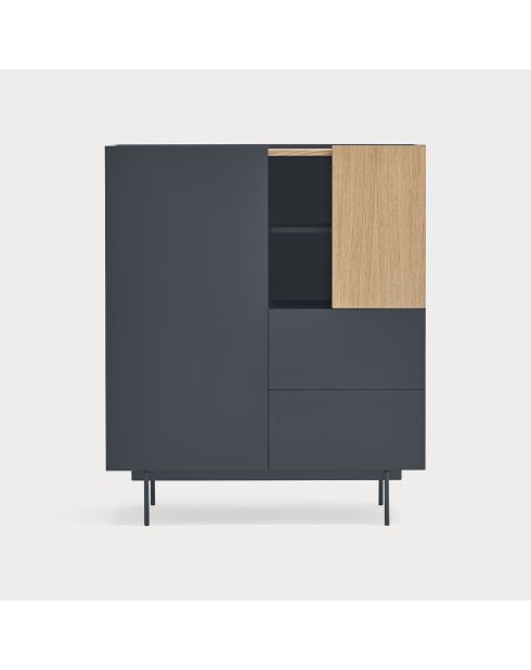 Meuble d'appoint Otto 2 portes et 2 tiroirs gris anthracite et chêne - 100x40x45cm