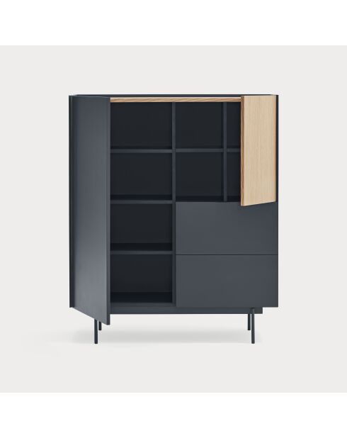Meuble d'appoint Otto 2 portes et 2 tiroirs gris anthracite et chêne - 100x40x45cm