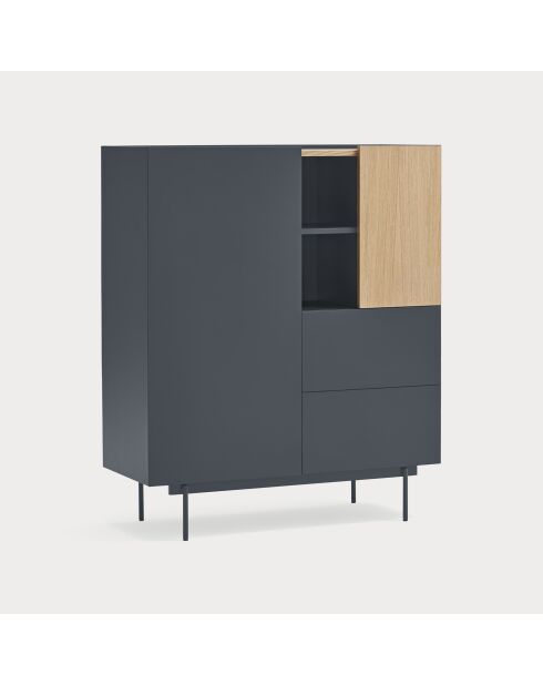 Meuble d'appoint Otto 2 portes et 2 tiroirs gris anthracite et chêne - 100x40x45cm