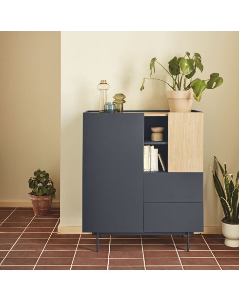 Meuble d'appoint Otto 2 portes et 2 tiroirs gris anthracite et chêne - 100x40x45cm