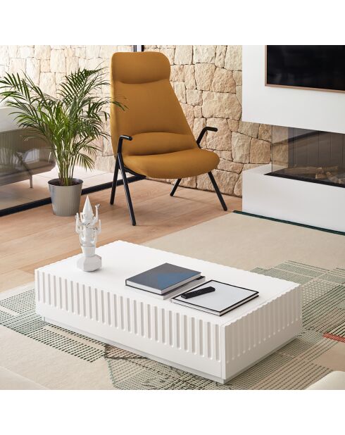 Table basse Doric 2 tiroirs blanc/crème - 110x60x28cm