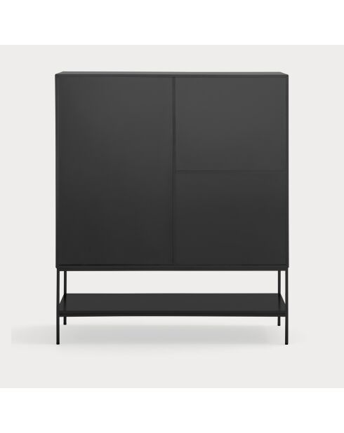 Platt bijzetkast 2 deuren, 5 laden en 4 zwarte nissen - 120x45x140cm