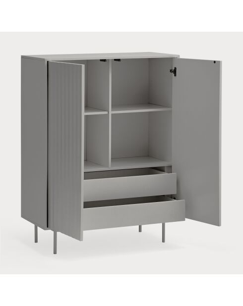 Meuble d'appoint Sierra 2 portes et 2 tiroirs intérieurs gris clair - 97x45x130cm