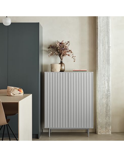 Meuble d'appoint Sierra 2 portes et 2 tiroirs intérieurs gris clair - 97x45x130cm
