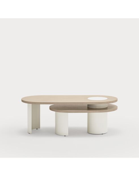 Lichte natuurlijke zwarte salontafel met crèmekleurige poten - 120/85x50/50x42/32cm