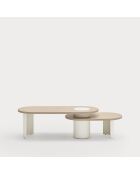 Lichte natuurlijke zwarte salontafel met crèmekleurige poten - 120/85x50/50x42/32cm