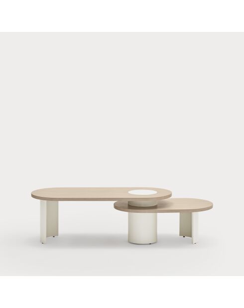 Lichte natuurlijke zwarte salontafel met crèmekleurige poten - 120/85x50/50x42/32cm