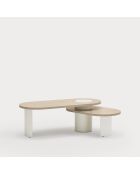 Lichte natuurlijke zwarte salontafel met crèmekleurige poten - 120/85x50/50x42/32cm