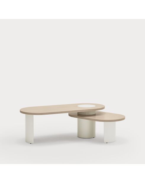 Lichte natuurlijke zwarte salontafel met crèmekleurige poten - 120/85x50/50x42/32cm
