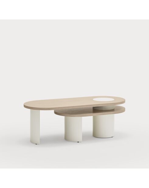 Lichte natuurlijke zwarte salontafel met crèmekleurige poten - 120/85x50/50x42/32cm