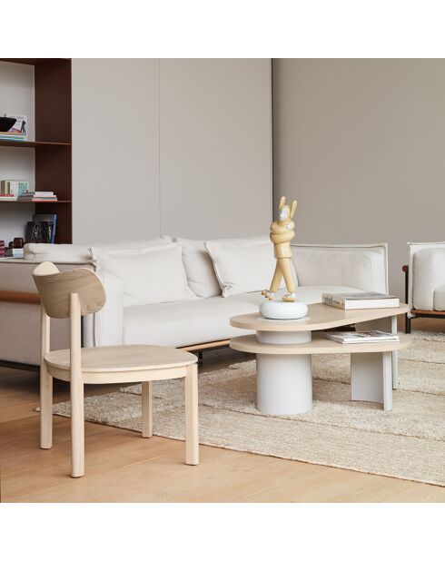 Lichte natuurlijke zwarte salontafel met crèmekleurige poten - 120/85x50/50x42/32cm