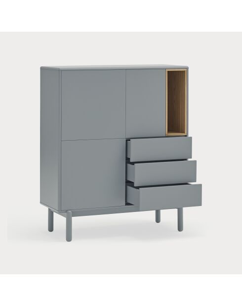 Corvo Seitenschrank 3 Türen, 3 Schubladen und 1 perlgraue Nische - 100x40x120cm