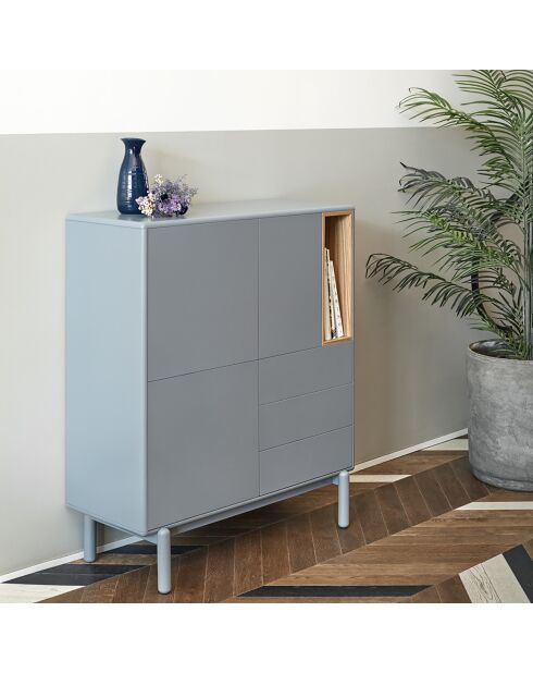 Corvo Seitenschrank 3 Türen, 3 Schubladen und 1 perlgraue Nische - 100x40x120cm