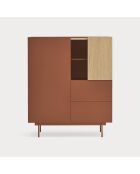Meuble d'appoint Otto 2 portes et 2 tiroirs rouge brique et chêne - 100x40x45cm