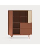 Meuble d'appoint Otto 2 portes et 2 tiroirs rouge brique et chêne - 100x40x45cm