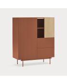 Meuble d'appoint Otto 2 portes et 2 tiroirs rouge brique et chêne - 100x40x45cm