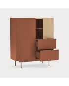 Meuble d'appoint Otto 2 portes et 2 tiroirs rouge brique et chêne - 100x40x45cm