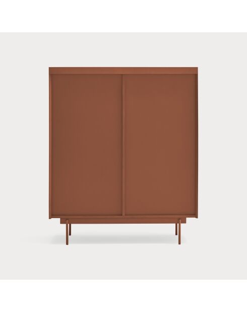 Meuble d'appoint Otto 2 portes et 2 tiroirs rouge brique et chêne - 100x40x45cm