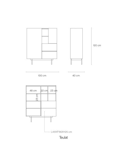 Meuble d'appoint Otto 2 portes et 2 tiroirs rouge brique et chêne - 100x40x45cm