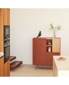 Meuble d'appoint Otto 2 portes et 2 tiroirs rouge brique et chêne - 100x40x45cm