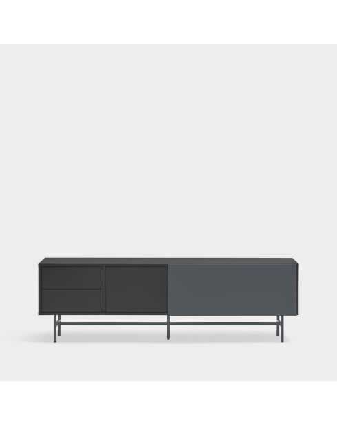 Nube TV-Ständer mit 2 Schubladen, 1 Tür und 1 Schiebetür in Schwarz und Anthrazitgrau - 180x40x56cm