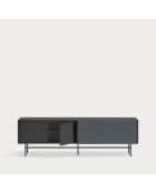 Nube TV-Ständer mit 2 Schubladen, 1 Tür und 1 Schiebetür in Schwarz und Anthrazitgrau - 180x40x56cm