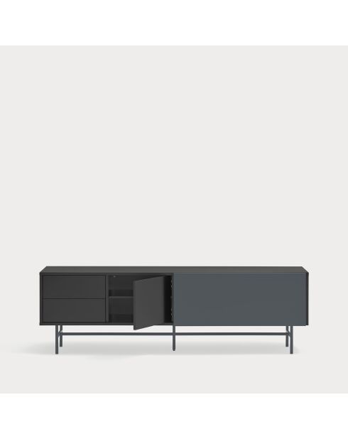 Nube TV-Ständer mit 2 Schubladen, 1 Tür und 1 Schiebetür in Schwarz und Anthrazitgrau - 180x40x56cm
