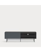 Nube TV-Ständer mit 2 Schubladen, 1 Tür und 1 Schiebetür in Schwarz und Anthrazitgrau - 180x40x56cm