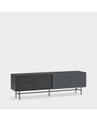 Nube TV-Ständer mit 2 Schubladen, 1 Tür und 1 Schiebetür in Schwarz und Anthrazitgrau - 180x40x56cm