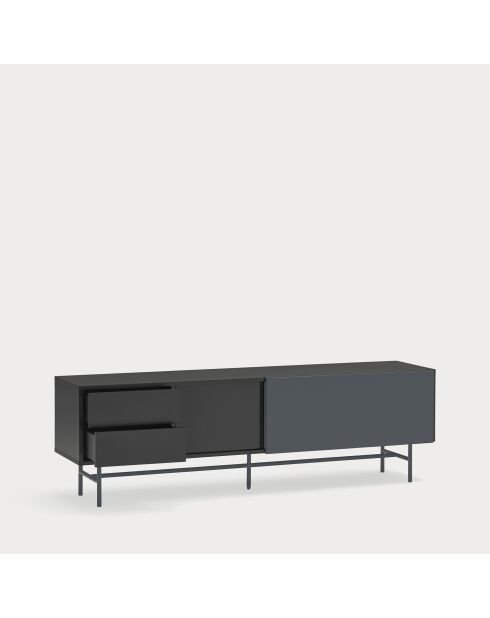 Nube TV-Ständer mit 2 Schubladen, 1 Tür und 1 Schiebetür in Schwarz und Anthrazitgrau - 180x40x56cm