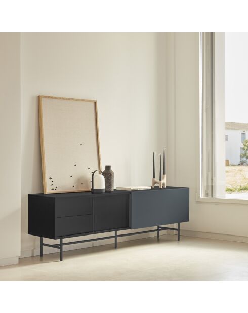 Nube TV-Ständer mit 2 Schubladen, 1 Tür und 1 Schiebetür in Schwarz und Anthrazitgrau - 180x40x56cm