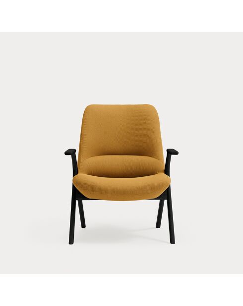 Fauteuil petit format 62108 Dins moutarde avec pieds noirs en bois - 83x77x43/93cm
